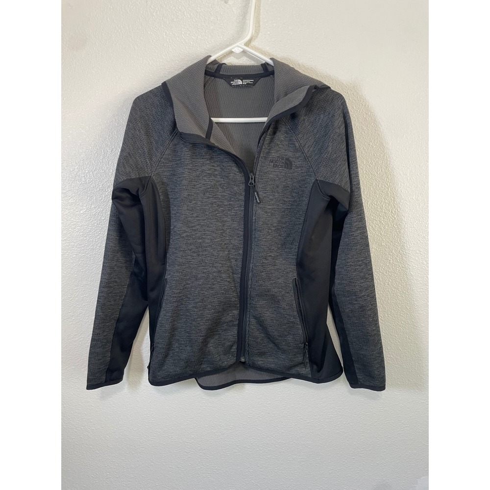 The North Face Hoodie Women Med Grey Black Waffle Full‎ Zip Performance Jacket